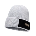 Berretto invernale in maglia bicolore grigio e nero con toppa in pelle fashion - Taglia Unica(Regolabile) / Grigio chiaro
