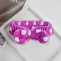 Purple sponge headband with white polka dots and a large bow for makeup and skincare - Purple Polka Dot Bow Hairband (113#)