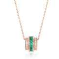 Roségouden ketting met cilindervormige hanger, groene smaragd en witte diamanten - In het lab gekweekte smaragd / Roségoud