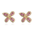 Elegant gold bow earrings with pink cubic zirconia stones and natural reflection - Gold Plated Rose Red Zirconia