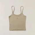 Minimalist khaki ribbed camisole with cross embroidery and slim straps on plain background - S / Shadow Greyish Green