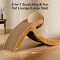 Corrugated cardboard cat scratcher bed with sisal ball toy in a large size and wood grain - Large