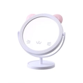 White round desk makeup mirror with pink cat ears and cute feline face graphics - Short Version / Bear Ears / White