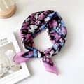 Silk square scarf with colorful butterfly patterns and fine machine stitched edges - 6 Cotton - Butterfly Print Purple