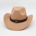 Classic camel wool felt western cowboy hat with woven band and vintage star badge - One Size / Camel
