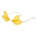 Fashionable golden metal dragonfly wing sunglasses with translucent yellow lenses - Yellow