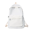 Minimalist large capacity white canvas backpack for women with beige straps and front pocket - White