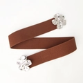 Brown elastic waist belt with silver metal floral buckles in a stylish design - Coffee
