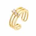 Detail of gold open ring featuring a triple-layer interwoven design with white zircons - Gold White Hollow