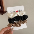 Three-piece set of glossy satin scrunchies in cream, black, and coffee brown colors - 1# Popular 3 Pcs Set (7cm)