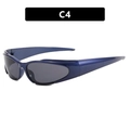 Futuristic Y2K cyber sunglasses with dark blue high-gloss frames and grey lenses, Style C4 - Pearlescent Blue