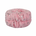 Macro detail of pink plush spa headband featuring shiny silver star patterns - Pink Wristbands