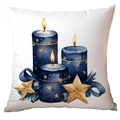 Detailed texture of white Christmas pillowcase with blue candle and gold star watercolor - Candle Star CRD10-21