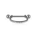 G23 titanium piercing jewelry with silver opal and cubic zirconia accents in U-shape - 8mm Steel with White Zircon