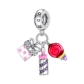 Close-up of silver charm pendant with colorful enamel lollipop, lipstick and gift box - Gift Box Lollipop Perfume Bottle Style (3)