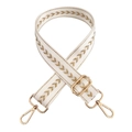 Detailed embroidery of gold arrows on white nylon bag strap with metal hooks - White Gold Thread Silver Buckle