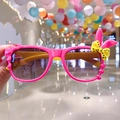 Pink cartoon girls sunglasses with yellow polka dot bow and cute rabbit ears - Rose Red Rabbit Ears