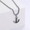 Vintage stainless steel anchor pendant necklace with box chain on white geometric pedestal - Steel Color Anchor Necklace (With 60cm Chain)