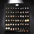 30-pair set of gold and silver minimalist geometric earrings with pearls and crystals - E0116-1 (30 Pairs Pack)