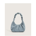 Light blue ruched cloud crescent handbag with pleated handle on beige background - Light Blue