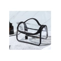 Large clear PVC toiletry bag with black leather trim and portable carry handle - Black PVC