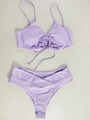 Detail view of lavender bikini with metal ring connector and V-shape high waist bottom - Light Purple