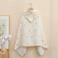 Beige star and moon printed muslin cotton hooded baby towel with decorative ears - Moon & Star / 70*140cm
