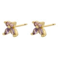 Delicate gold butterfly stud earrings with purple and pink crystal stones on white background - Gold Purple & Pink Zircon