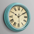 Retro Nordic round wall clock in vintage tiffany blue frame with roman numerals 30cm - Distressed Blue Silver Roman Dial