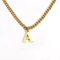 Collana in acciaio inossidabile placcato oro 18K con ciondolo lettera A e catena cubana - Lettera A / Oro