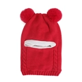 Red knit baby balaclava hat with dual plush pom-poms and integrated neck warmer - Kids One Size / Red