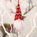 Gnome de Noël tricoté à LED rouge avec motifs nordiques suspendu à une branche - Style E - Motif Nordique Rouge