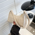 Sac hobo chic en tweed crème au design demi-lune avec fermeture éclair dorée élégante - Kaki