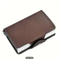 Coffee brown RFID blocking card holder with carbon fiber texture and magnetic closure - Coffee