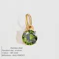 6mm round olive green peridot pendant in 14K gold plated stainless steel - 6x6mm / August Olive Green - Gold