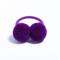 Close-up of purple double pom-pom hair tie with elastic band on white background - Deep purple