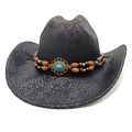 Dettaglio cappello cowboy nero goffrato con cinturino decorato da perline e turchese - M (56-58cm) / Motivo Serpente Nero