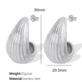 Silver stainless steel drop earrings with shell texture and 30mm height dimensions - EH43 Wave Texture / Silver