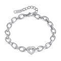 Pulsera de cadena de acero inoxidable pulido con un colgante de circón en forma de corazón - Color Plata (GS1529)