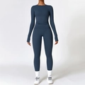 Ensemble de yoga sans couture bleu marine avec haut à manches longues et legging taille haute - S / Haut Et Bas / Bleu Marine