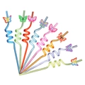 Close-up of colorful PVC butterfly ornaments on spiral straws for party favors - Butterfly Straw