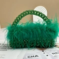 Elegante grüne Perlen-Handtasche mit Straußenfedern für festliche Abendanlässe - Grün