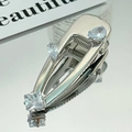 Silver bow hair clip with clear square and teardrop-shaped zircon stones on mirror - 3169 White Zircon-Square + Water-drop Clear Zirconia