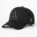 Classic black cotton baseball cap with bold letter A embroidery and curved brim - Black