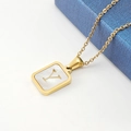 Golden 18K stainless steel square necklace with white shell inlay featuring the letter Y - Gold Letter Y