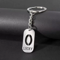 Silberner Edelstahl-Schlüsselanhänger mit Gravur LUCKY und Buchstaben O Anhänger - Zahl 0