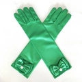 Guanti da principessa per bambina in raso verde smeraldo con fiocco e perla - Verde Con Perline