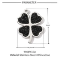 Detailed dimensions of silver clover pendant with black rhinestones and steel base - Silver Clover (Black Stone)