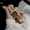Montre carrée classique en acier doré avec cadran brun soleil pour femme élégante - Bracelet en Acier Or Café