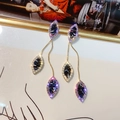 Elegant gold drop earrings with dark blue marquise crystals and pavé white stones - Purple Marquise Crystal Teardrop Tassel Style (48#)
